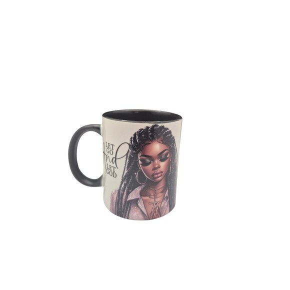 Coffee Mug With Inspirational Message "Let Go And Let God" Black handle White - Picture 7 of 7